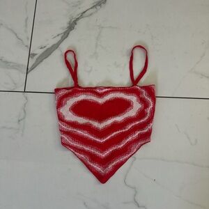 Red Heart Pattern Crop Top